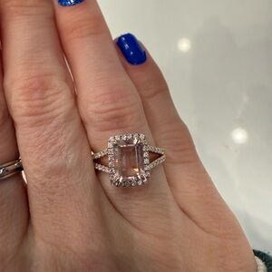 2 carat morganite emerald cut ring in 14k rose gold